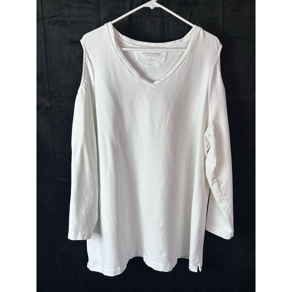 Soft Surroundings Womens 2X Cold Shoulder Long Sleeve White Soft Top - Picture 1 of 8